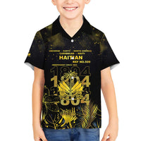 Haiti 1804 Family Matching Short Sleeve Bodycon Dress and Hawaiian Shirt Gold Tropical Leaves And Coat Of Arms - Wonder Print Shop