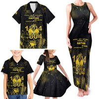 Haiti 1804 Family Matching Tank Maxi Dress and Hawaiian Shirt Gold Tropical Leaves And Coat Of Arms - Wonder Print Shop