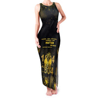 Haiti 1804 Family Matching Tank Maxi Dress and Hawaiian Shirt Gold Tropical Leaves And Coat Of Arms - Wonder Print Shop