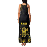 Haiti 1804 Family Matching Tank Maxi Dress and Hawaiian Shirt Gold Tropical Leaves And Coat Of Arms - Wonder Print Shop