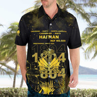 Haiti 1804 Hawaiian Shirt Gold Tropical Leaves And Coat Of Arms - Wonder Print Shop