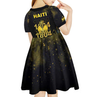 Haiti 1804 Kid Short Sleeve Dress Gold Tropical Leaves And Coat Of Arms - Wonder Print Shop