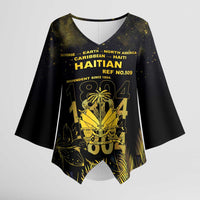 Haiti 1804 Kimono Sleeve Blouse Gold Tropical Leaves And Coat Of Arms - Wonder Print Shop