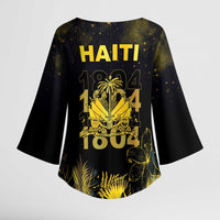 Haiti 1804 Kimono Sleeve Blouse Gold Tropical Leaves And Coat Of Arms - Wonder Print Shop