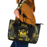 Haiti 1804 Leather Tote Bag Gold Tropical Leaves And Coat Of Arms - Wonder Print Shop