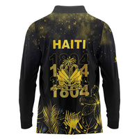 Haiti 1804 Long Sleeve Polo Shirt Gold Tropical Leaves And Coat Of Arms - Wonder Print Shop