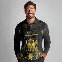 Haiti 1804 Long Sleeve Polo Shirt Gold Tropical Leaves And Coat Of Arms - Wonder Print Shop
