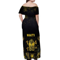 Haiti 1804 Off Shoulder Maxi Dress Gold Tropical Leaves And Coat Of Arms - Wonder Print Shop