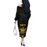 Haiti 1804 Off The Shoulder Long Sleeve Dress Gold Tropical Leaves And Coat Of Arms - Wonder Print Shop