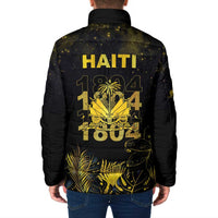 Haiti 1804 Padded Jacket Gold Tropical Leaves And Coat Of Arms - Wonder Print Shop