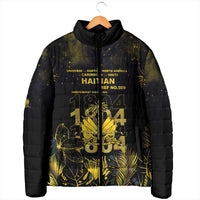 Haiti 1804 Padded Jacket Gold Tropical Leaves And Coat Of Arms - Wonder Print Shop
