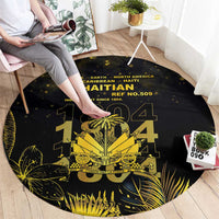Haiti 1804 Round Carpet Gold Tropical Leaves And Coat Of Arms - Wonder Print Shop