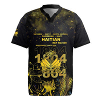Haiti 1804 Rugby Jersey Gold Tropical Leaves And Coat Of Arms - Wonder Print Shop