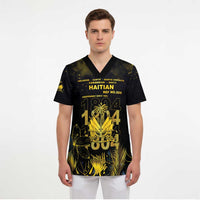 Haiti 1804 Scrub Top Gold Tropical Leaves And Coat Of Arms - Wonder Print Shop