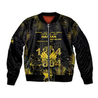 Haiti 1804 Sleeve Zip Bomber Jacket Gold Tropical Leaves And Coat Of Arms - Wonder Print Shop