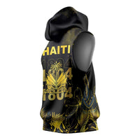 Haiti 1804 Sleeveless Hoodie Gold Tropical Leaves And Coat Of Arms - Wonder Print Shop