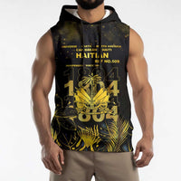 Haiti 1804 Sleeveless Hoodie Gold Tropical Leaves And Coat Of Arms - Wonder Print Shop