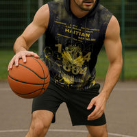 Haiti 1804 Sleeveless Hoodie Gold Tropical Leaves And Coat Of Arms - Wonder Print Shop