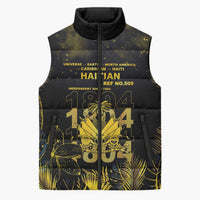 Haiti 1804 Sleeveless Puffer Jacket Gold Tropical Leaves And Coat Of Arms - Wonder Print Shop