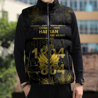 Haiti 1804 Sleeveless Puffer Jacket Gold Tropical Leaves And Coat Of Arms - Wonder Print Shop