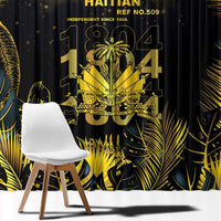 Haiti 1804 Window Curtain Gold Tropical Leaves And Coat Of Arms - Wonder Print Shop