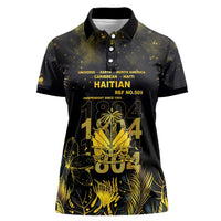 Haiti 1804 Women Polo Shirt Gold Tropical Leaves And Coat Of Arms - Wonder Print Shop