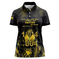 Haiti 1804 Women Polo Shirt Gold Tropical Leaves And Coat Of Arms - Wonder Print Shop