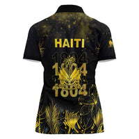 Haiti 1804 Women Polo Shirt Gold Tropical Leaves And Coat Of Arms - Wonder Print Shop