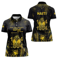 Haiti 1804 Women Polo Shirt Gold Tropical Leaves And Coat Of Arms - Wonder Print Shop