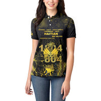 Haiti 1804 Women Polo Shirt Gold Tropical Leaves And Coat Of Arms - Wonder Print Shop