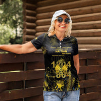 Haiti 1804 Women Polo Shirt Gold Tropical Leaves And Coat Of Arms - Wonder Print Shop