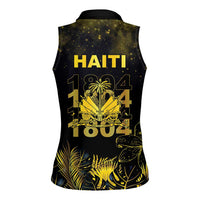 Haiti 1804 Women Sleeveless Polo Shirt Gold Tropical Leaves And Coat Of Arms - Wonder Print Shop