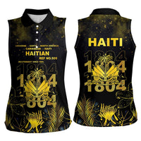 Haiti 1804 Women Sleeveless Polo Shirt Gold Tropical Leaves And Coat Of Arms - Wonder Print Shop