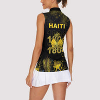Haiti 1804 Women Sleeveless Polo Shirt Gold Tropical Leaves And Coat Of Arms - Wonder Print Shop