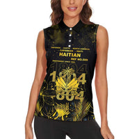 Haiti 1804 Women Sleeveless Polo Shirt Gold Tropical Leaves And Coat Of Arms - Wonder Print Shop
