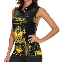 Haiti 1804 Women Sleeveless Polo Shirt Gold Tropical Leaves And Coat Of Arms - Wonder Print Shop