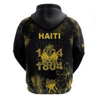 Haiti 1804 Zip Hoodie Gold Tropical Leaves And Coat Of Arms - Wonder Print Shop
