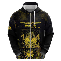Haiti 1804 Zip Hoodie Gold Tropical Leaves And Coat Of Arms - Wonder Print Shop