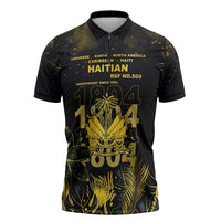 Haiti 1804 Zipper Polo Shirt Gold Tropical Leaves And Coat Of Arms - Wonder Print Shop