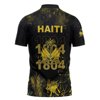 Haiti 1804 Zipper Polo Shirt Gold Tropical Leaves And Coat Of Arms - Wonder Print Shop