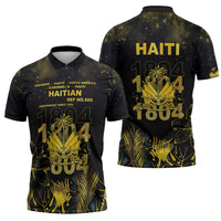 Haiti 1804 Zipper Polo Shirt Gold Tropical Leaves And Coat Of Arms - Wonder Print Shop