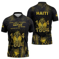 Haiti 1804 Zipper Polo Shirt Gold Tropical Leaves And Coat Of Arms - Wonder Print Shop