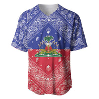 Haiti Paisley Baseball Jersey Haitian Flag Bandana Style - Wonder Print Shop