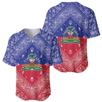 Haiti Paisley Baseball Jersey Haitian Flag Bandana Style - Wonder Print Shop