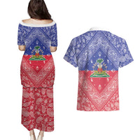 Haiti Paisley Couples Matching Puletasi and Hawaiian Shirt Haitian Flag Bandana Style - Wonder Print Shop