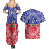 Haiti Paisley Couples Matching Summer Maxi Dress and Hawaiian Shirt Haitian Flag Bandana Style - Wonder Print Shop