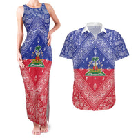 Haiti Paisley Couples Matching Tank Maxi Dress and Hawaiian Shirt Haitian Flag Bandana Style - Wonder Print Shop