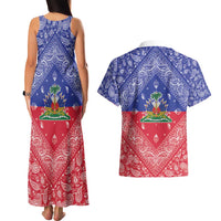 Haiti Paisley Couples Matching Tank Maxi Dress and Hawaiian Shirt Haitian Flag Bandana Style - Wonder Print Shop