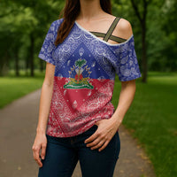 Haiti Paisley Cross Shoulder Shirt Haitian Flag Bandana Style - Wonder Print Shop
