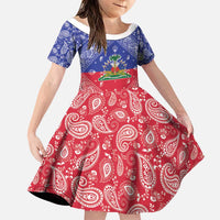 Haiti Paisley Family Matching Long Sleeve Bodycon Dress and Hawaiian Shirt Haitian Flag Bandana Style - Wonder Print Shop